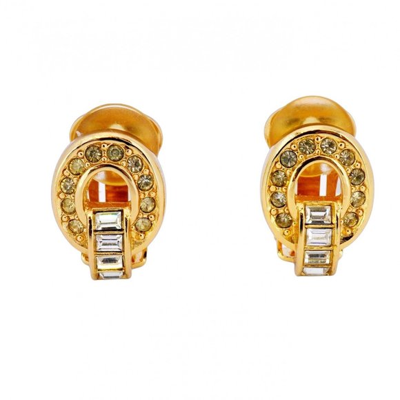 Christian Dior Earrings, GP Plated, Rhinestone, Gold, Women's - Picture 1 of 6